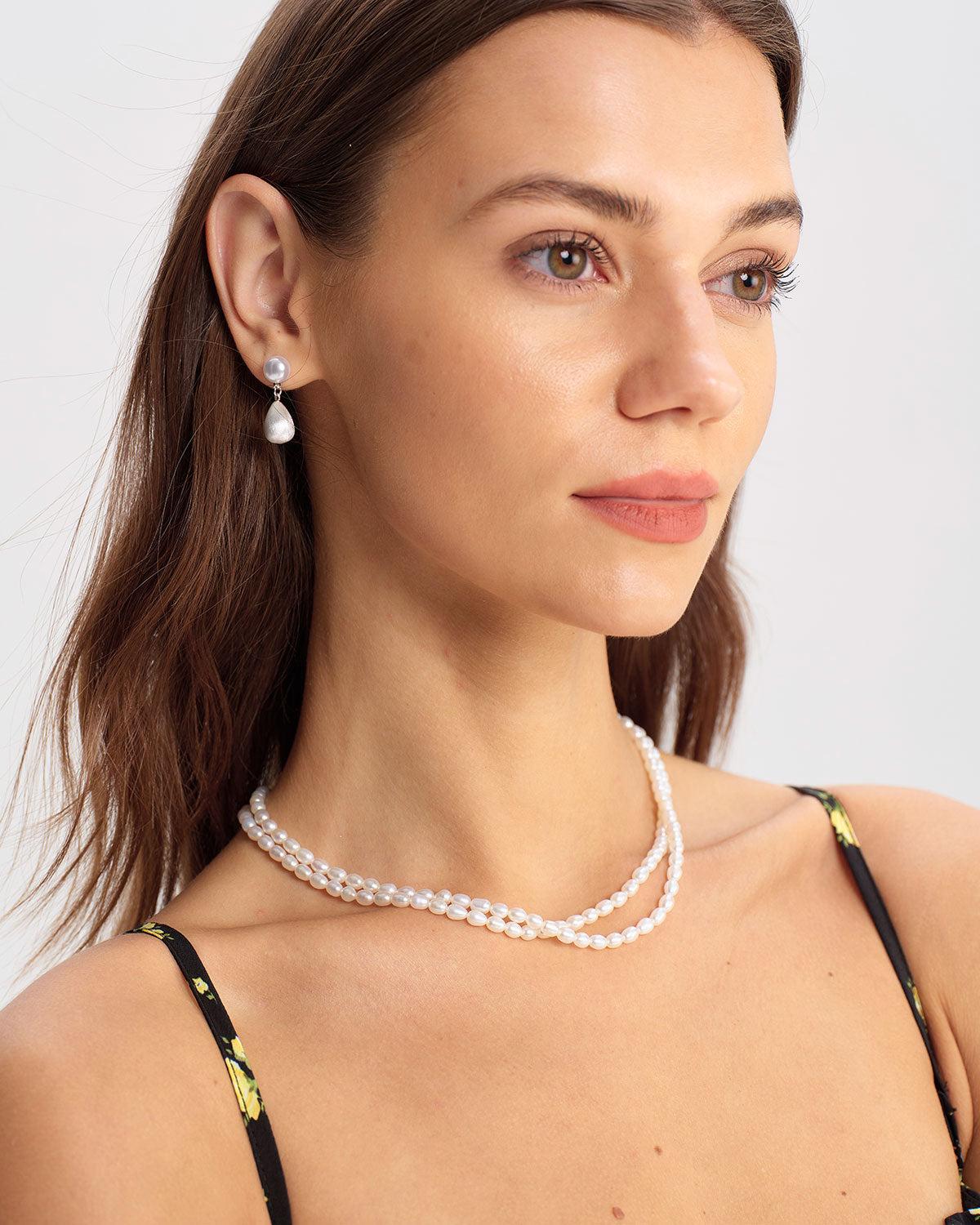 Silver Pearl Metal Earrings Product Image