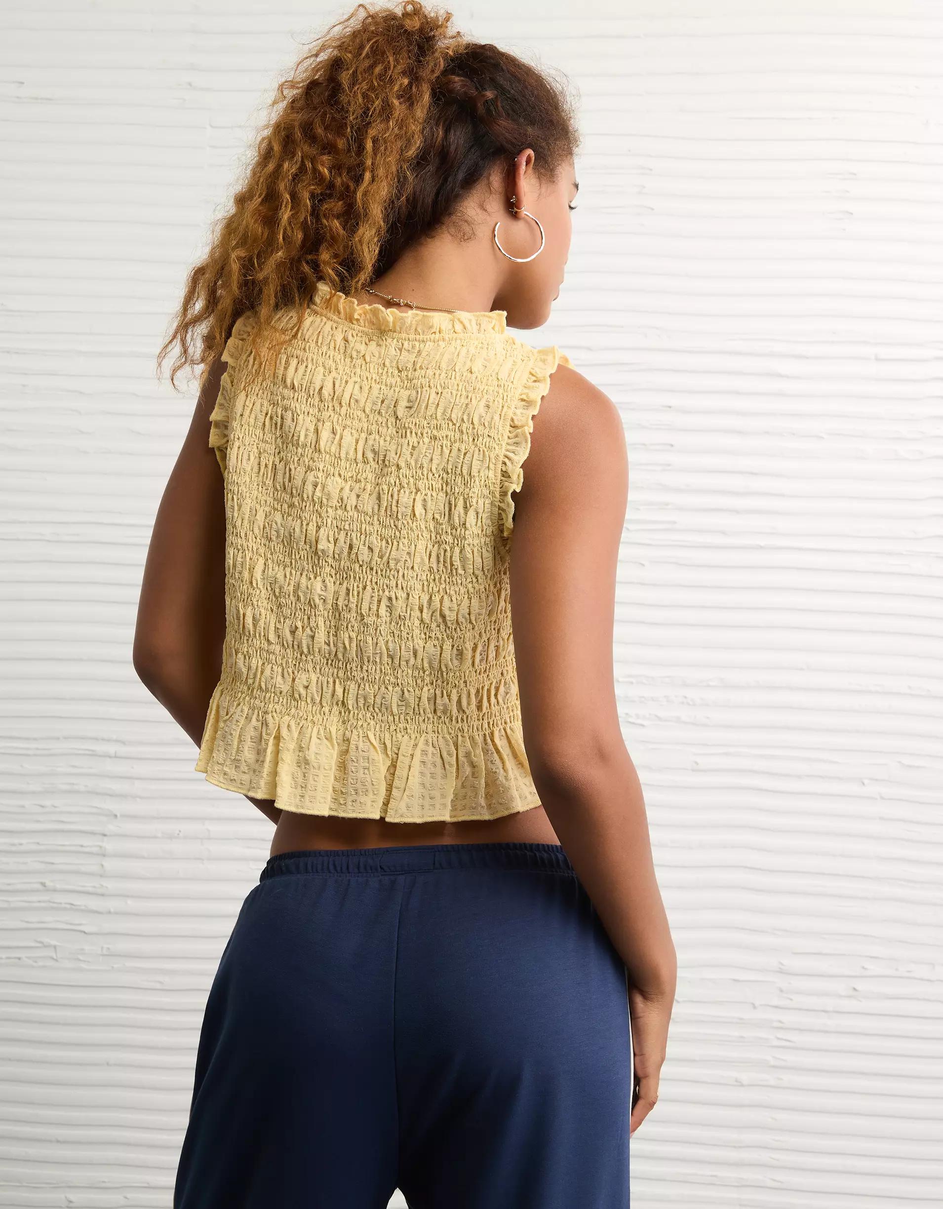 AE Tie-Front Smocked Tank Top Product Image