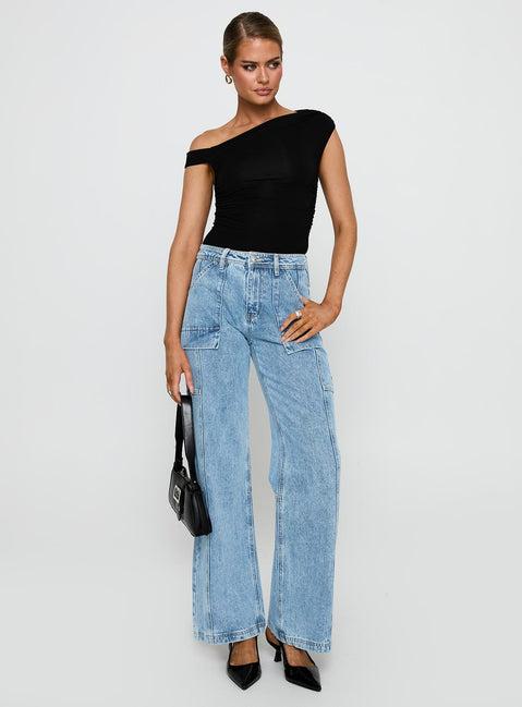 Chad Cargo High Rise Wide Leg Jeans Mid Wash Product Image