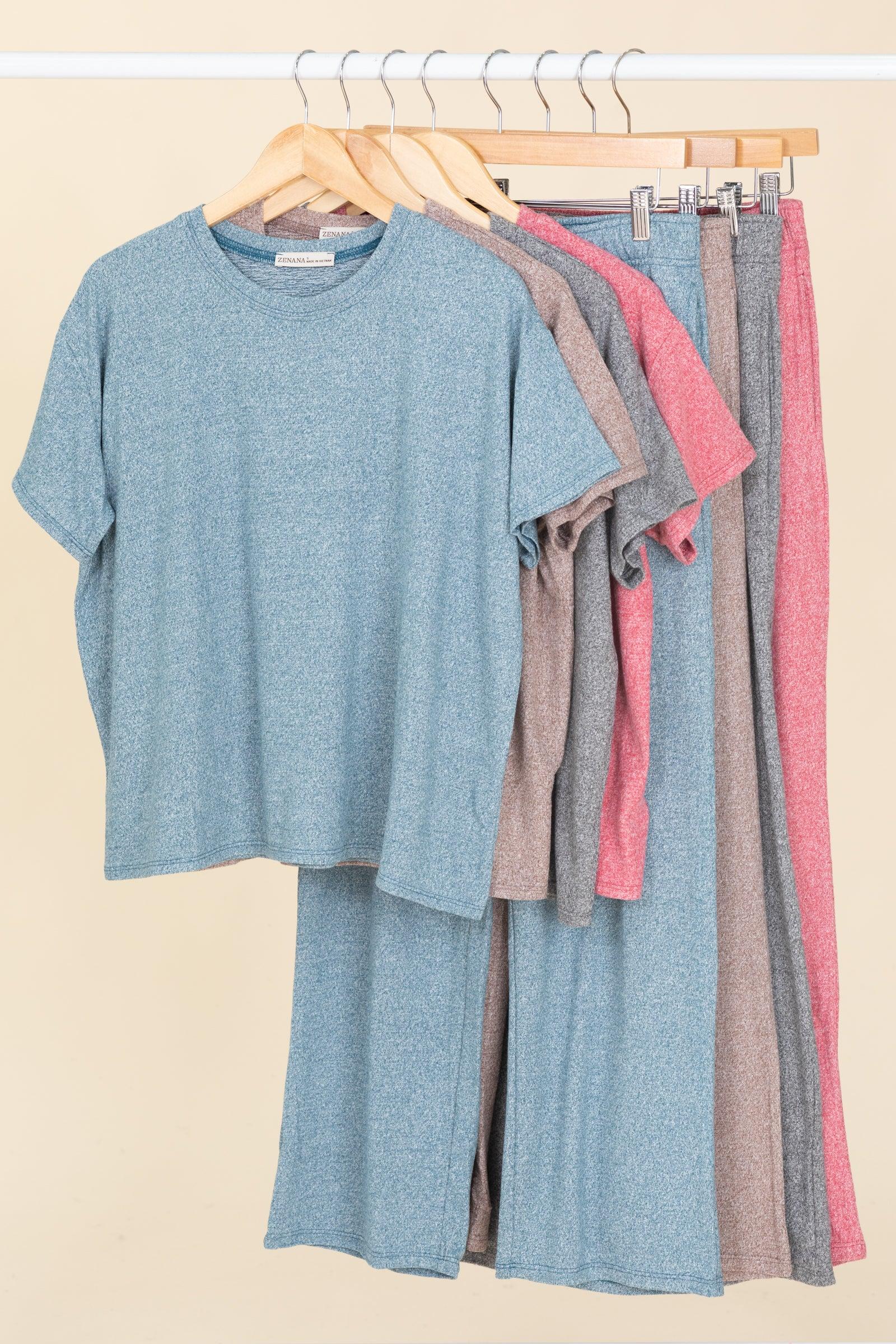 Soft Melange Short Sleeve Top And Pants Sets Product Image