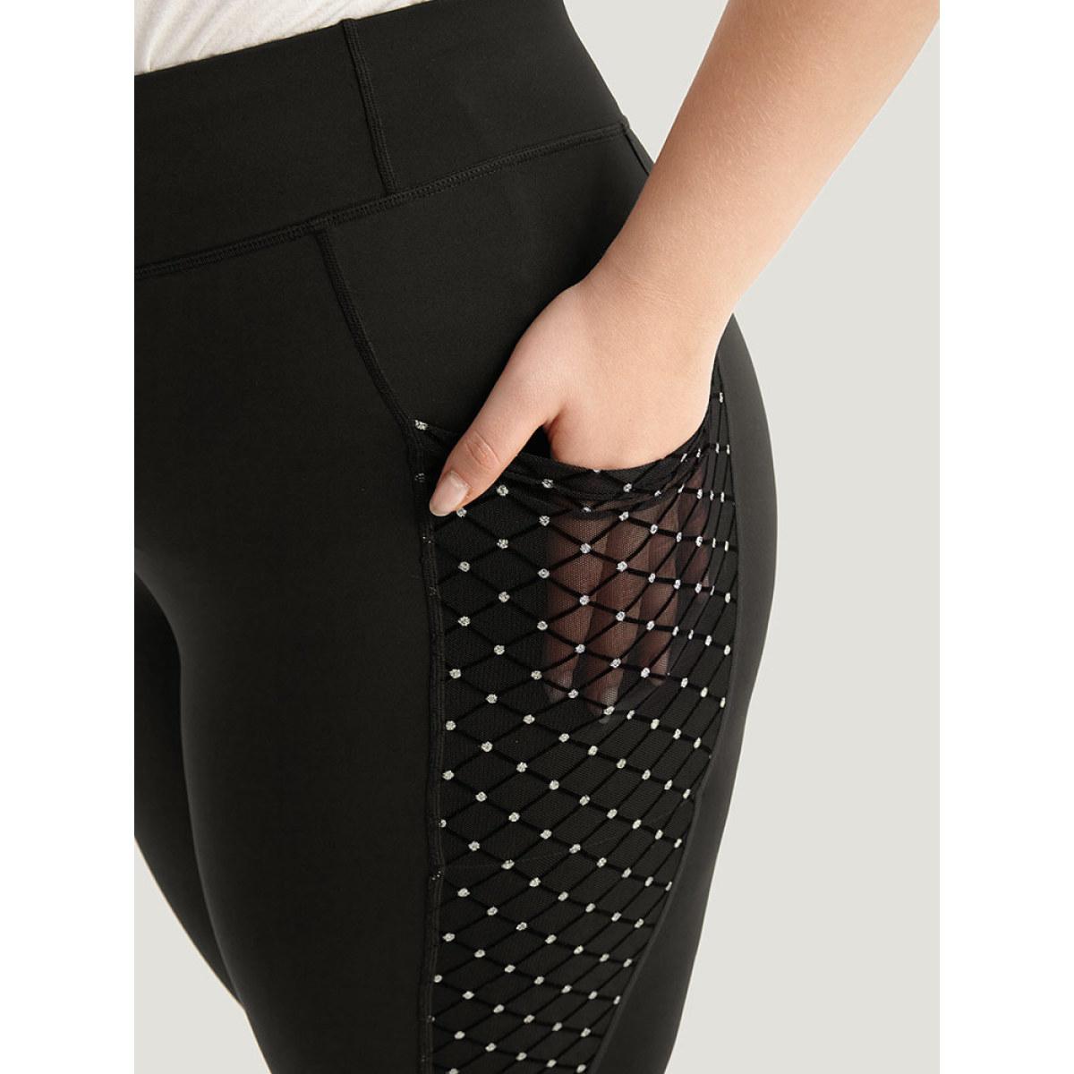 Plus Size Patchwork Glitter Pocket Leggings Women Black Elegant High stretch Skinny High Rise Dailywear Leggings BloomChic 12/L Product Image