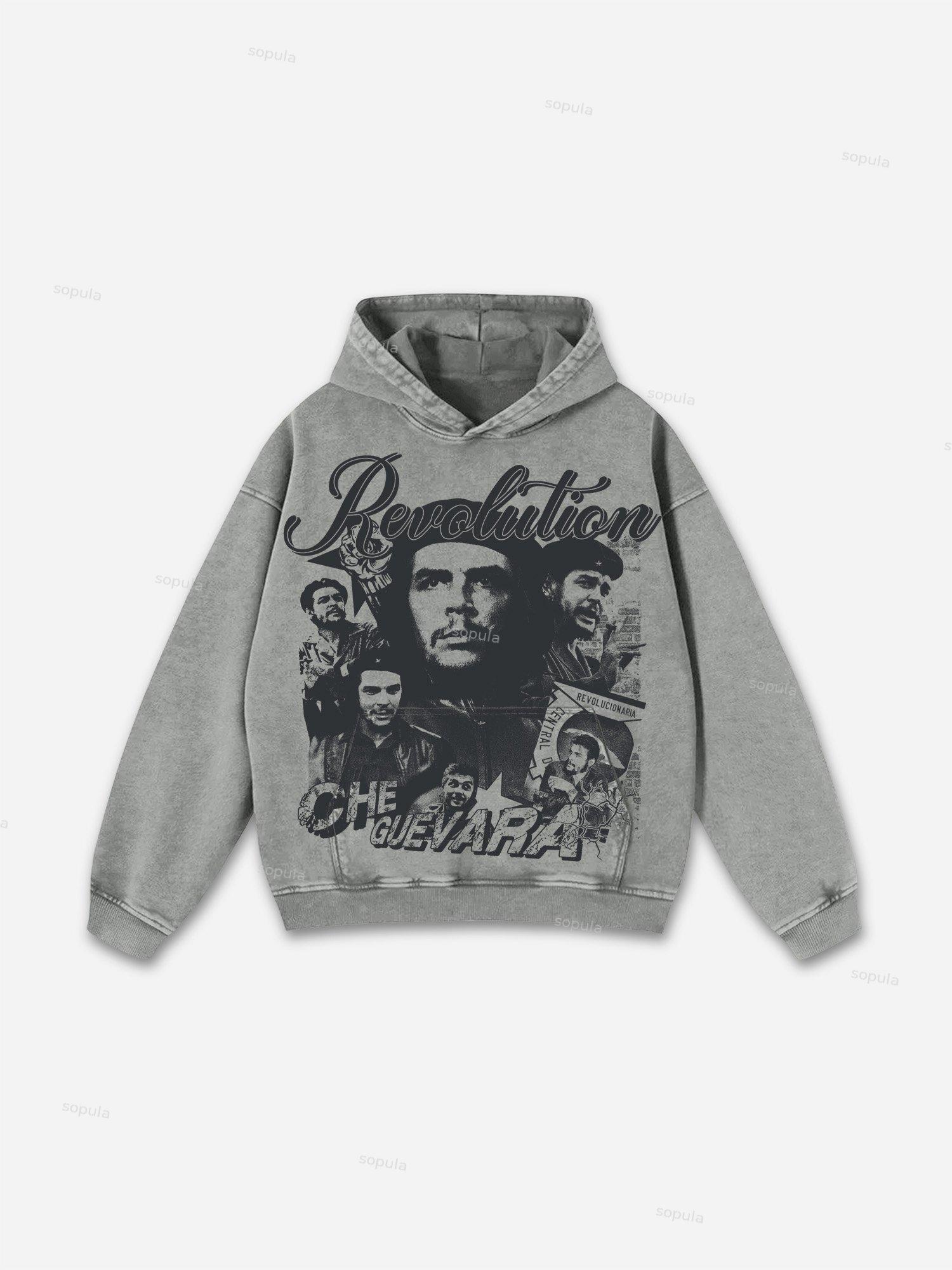 Sopula Revolution Che Guevara Vintage Graphic Washed Hoodie Product Image