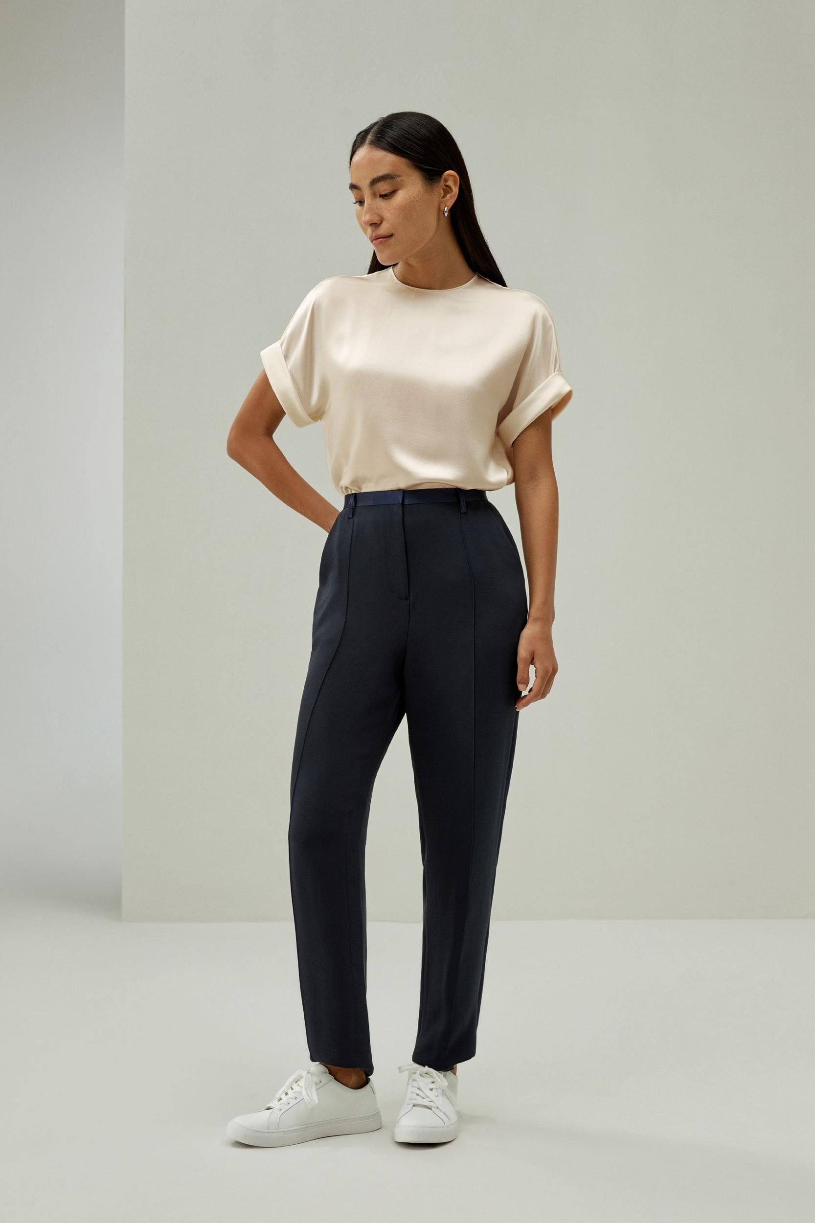 Obliuque Sleeves Round Neck Silk Tee Product Image