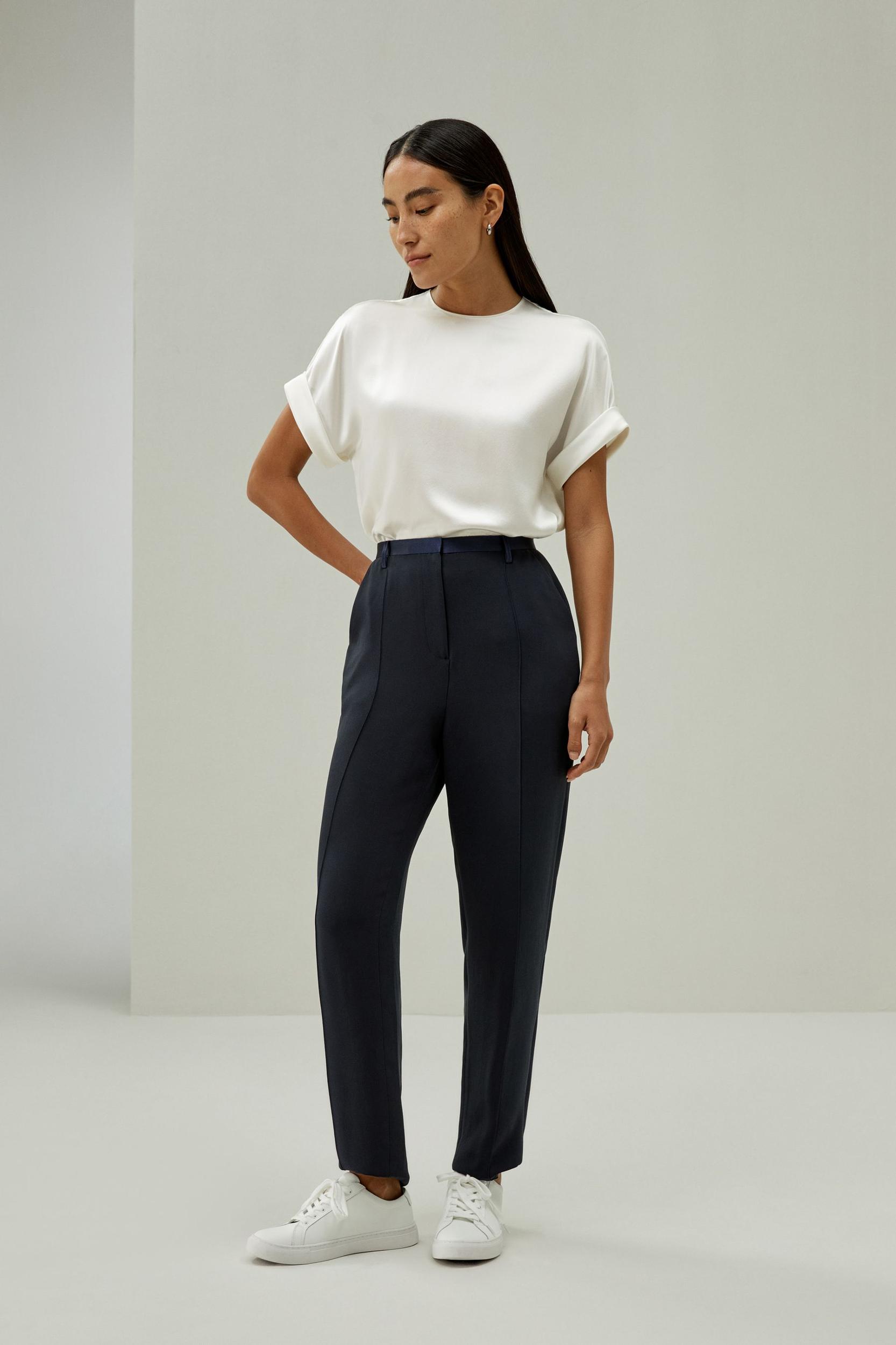 LILYSILK T Shirt Silk - Womens - Navy Blue 100 Silk - Organic Oversized Tops XS Product Image