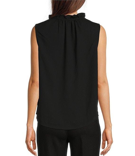 Anne Klein Solid Crepe de Chine Ruffle Tie Collar Sleeveless Tulla Blouse Product Image