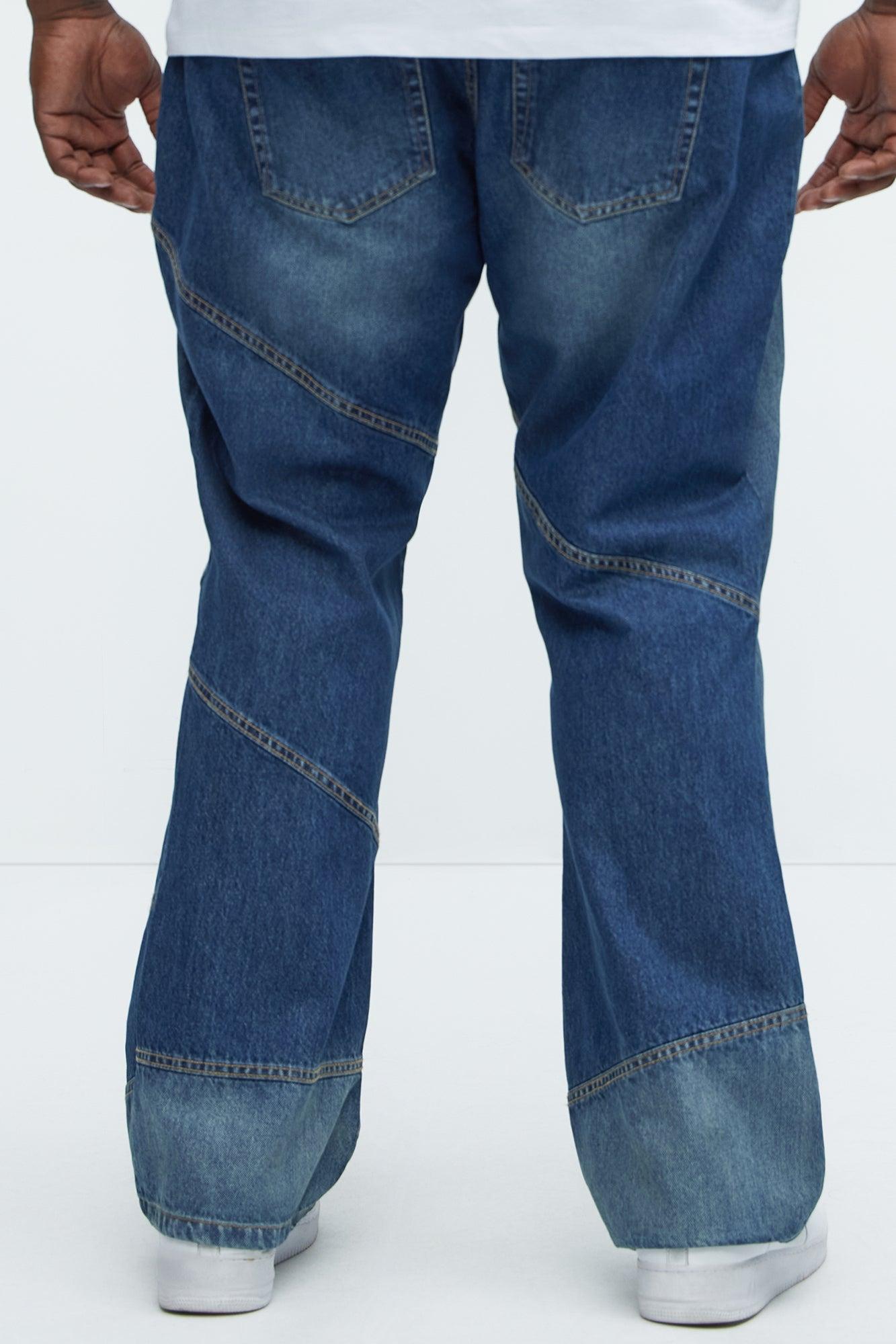 Tonal Patchwork Slim Flare Jeans - Medium Wash Product Image