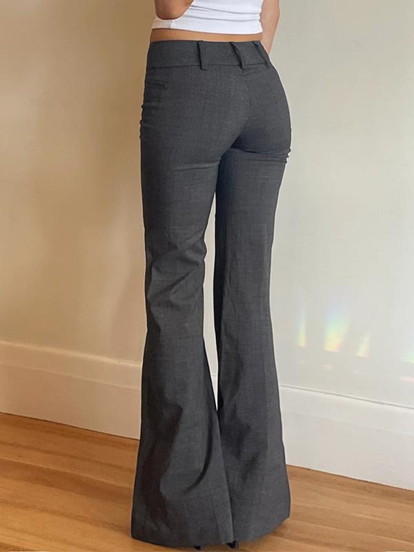 Solid Color Pleated Flare Leg Pants Product Image