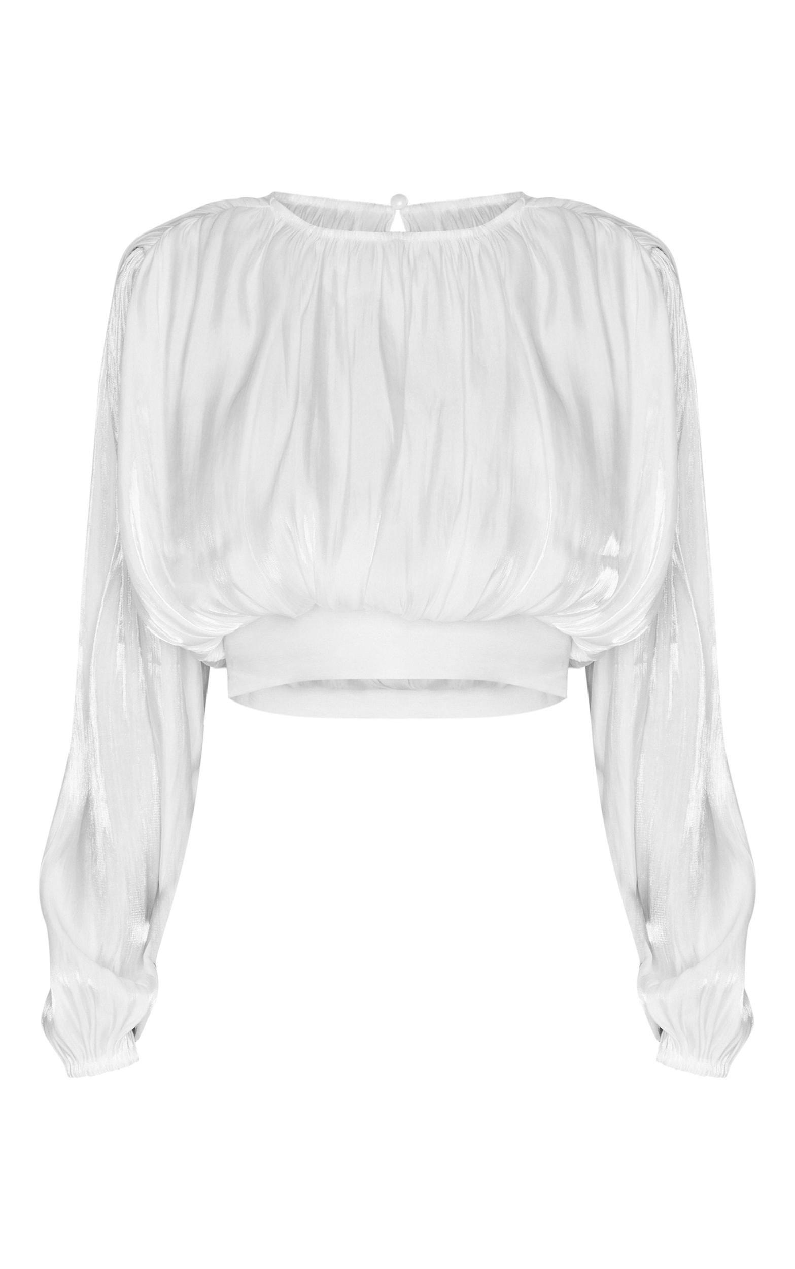  White Organza Pleated Long Sleeve Blouse Product Image