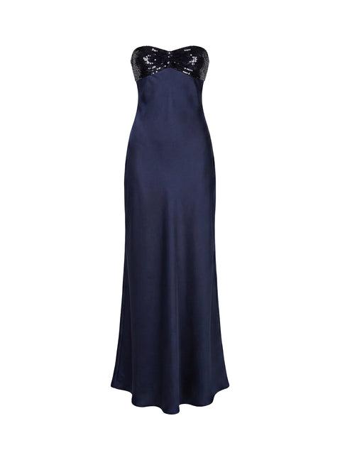 See The Vision Sequin Bust Strapless Maxi Dress Navy Product Image