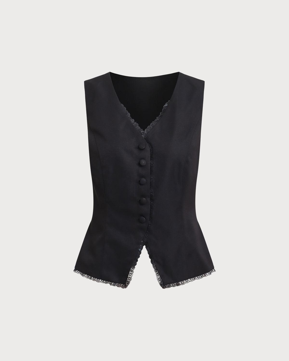 Black V-Neck Single Breasted Vest Product Image
