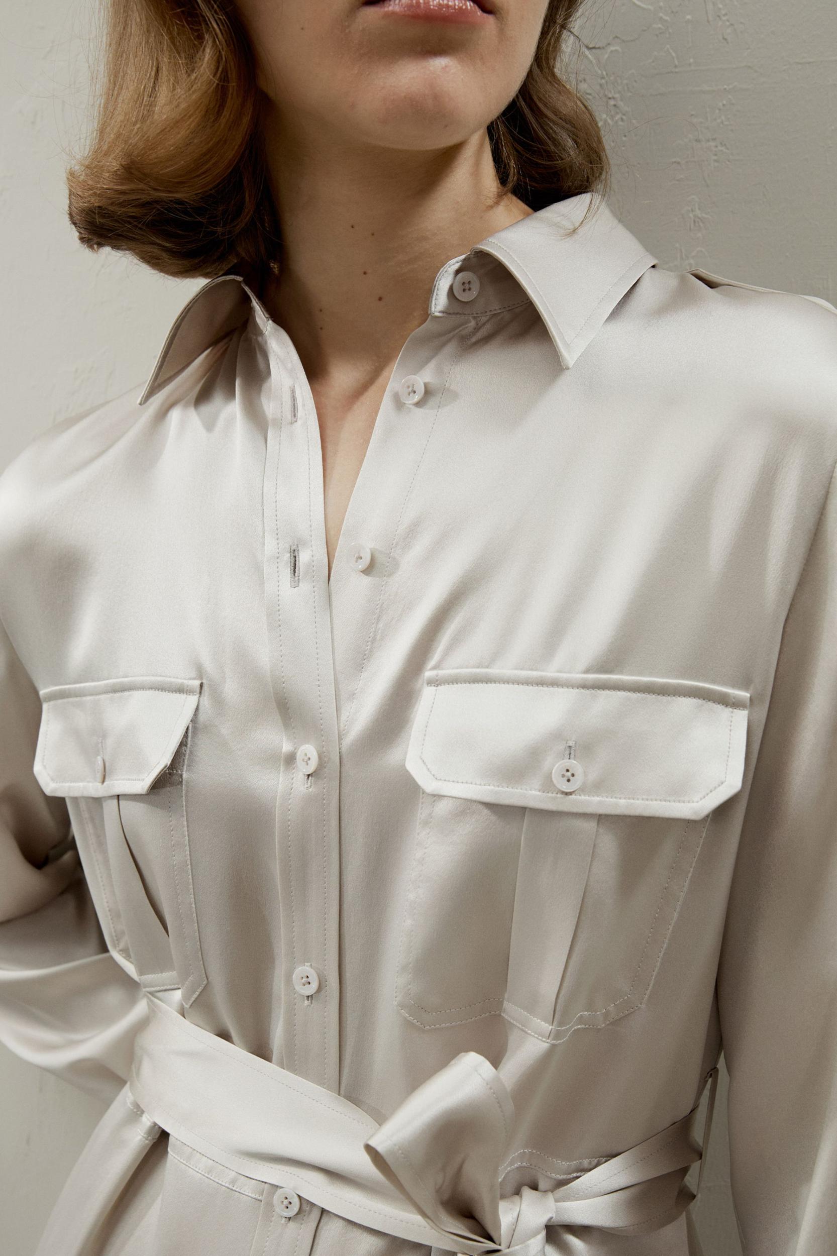 Trench-Style Silk Midi Shirt Dress Product Image