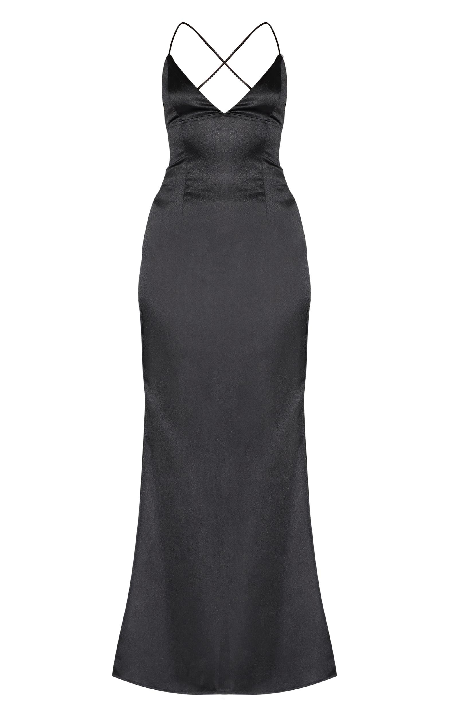 Black Satin Tie Back Maxi Dress Product Image