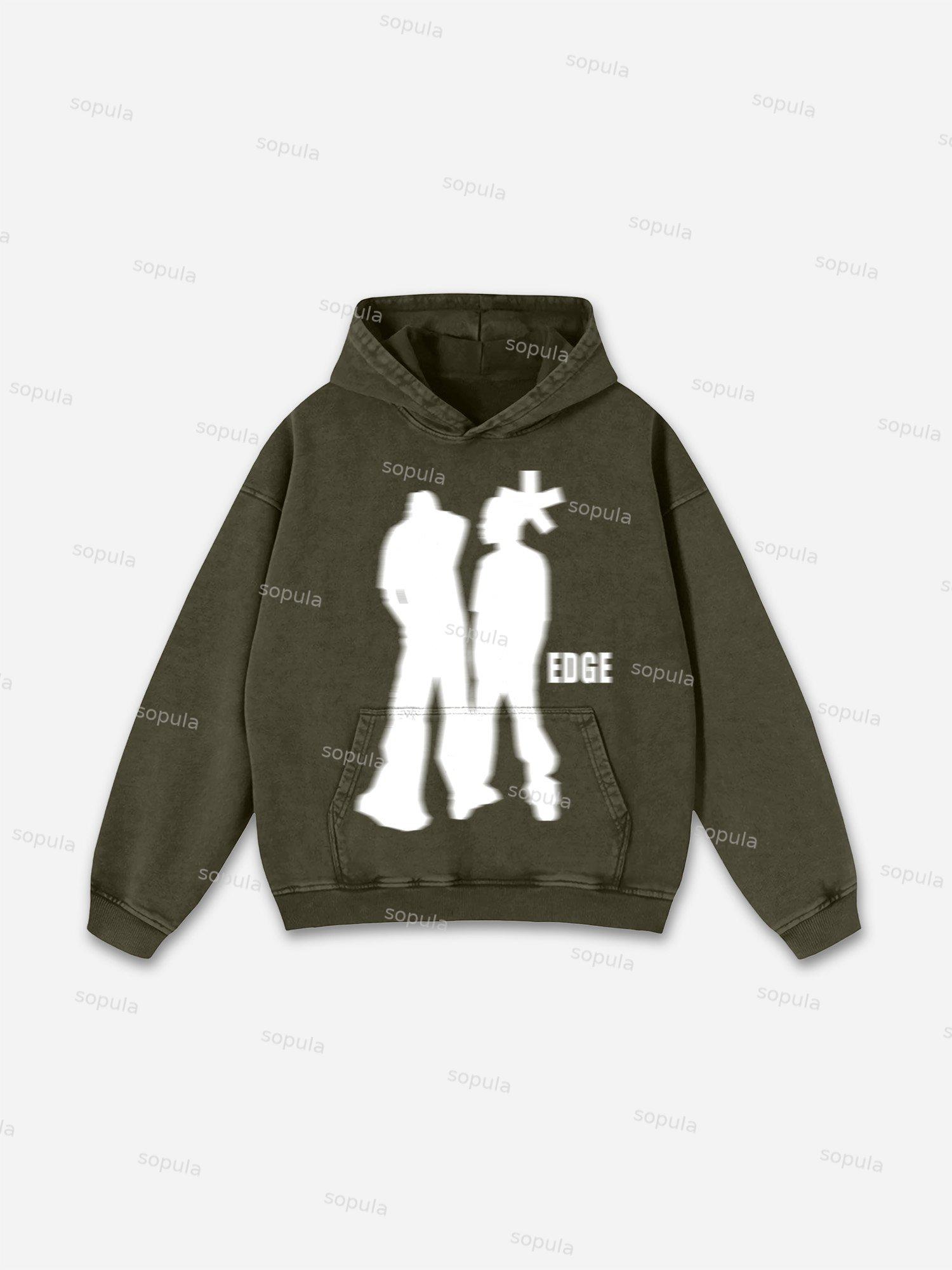 Street Portrait Edge Graphic Print Washed Hoodie Product Image