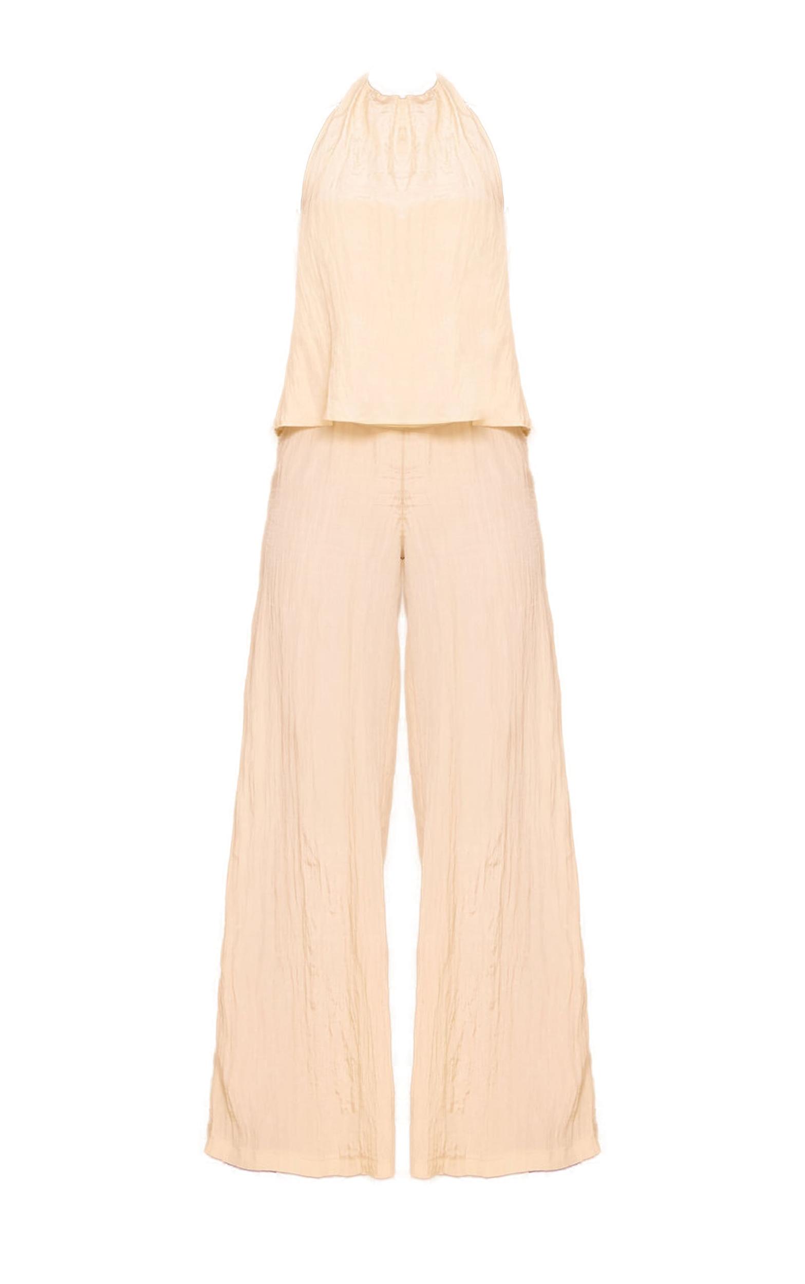 Cream Crinkle Satin Halterneck Overlay Jumpsuit Product Image