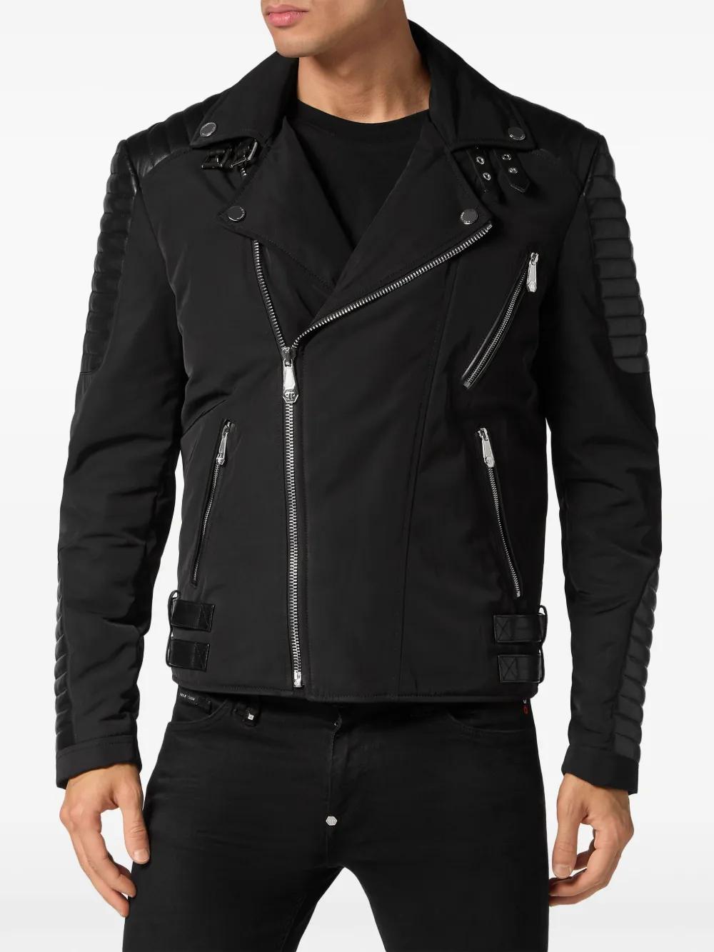 padded-detail leather biker jacket Product Image