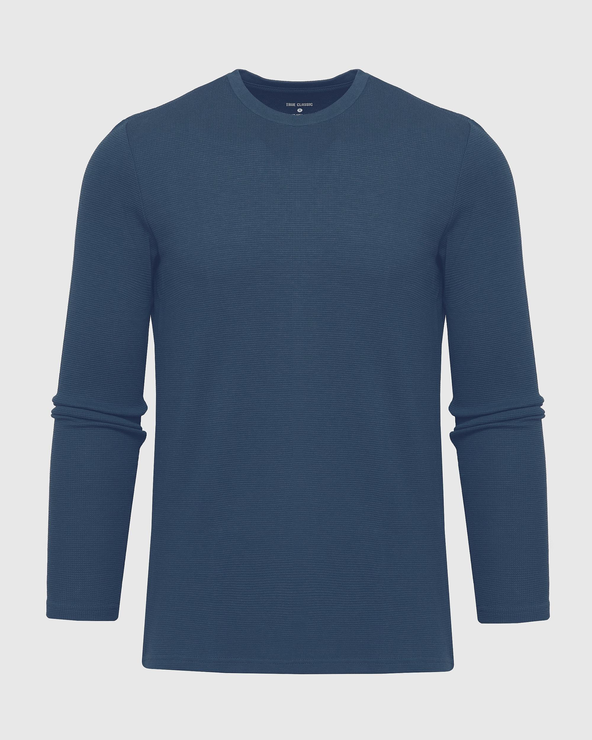 Deep Sea Blue Waffle Long Sleeve Crew Neck Product Image