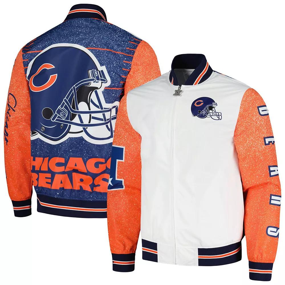 Men's Mitchell & Ness  White Chicago Bears Team Burst Warm-Up Full-Zip Jacket, Size: Large Product Image