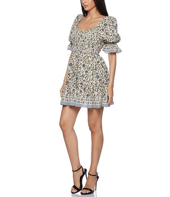 B. Darlin Elbow Ruffle Short Sleeve Scoop Neck Floral Print Dress Product Image