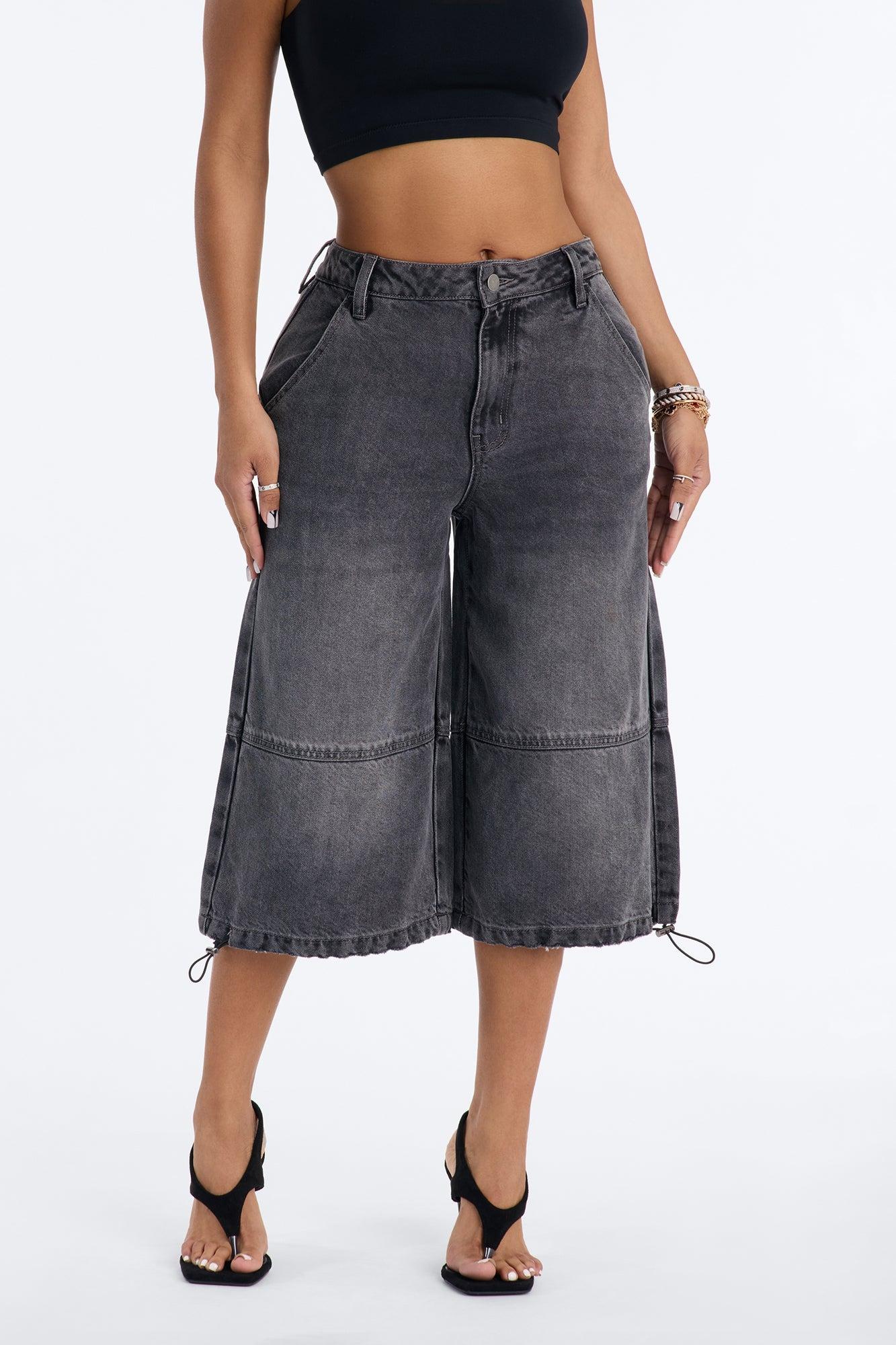Chelsea Drapey Denim Jorts - Grey Female Product Image