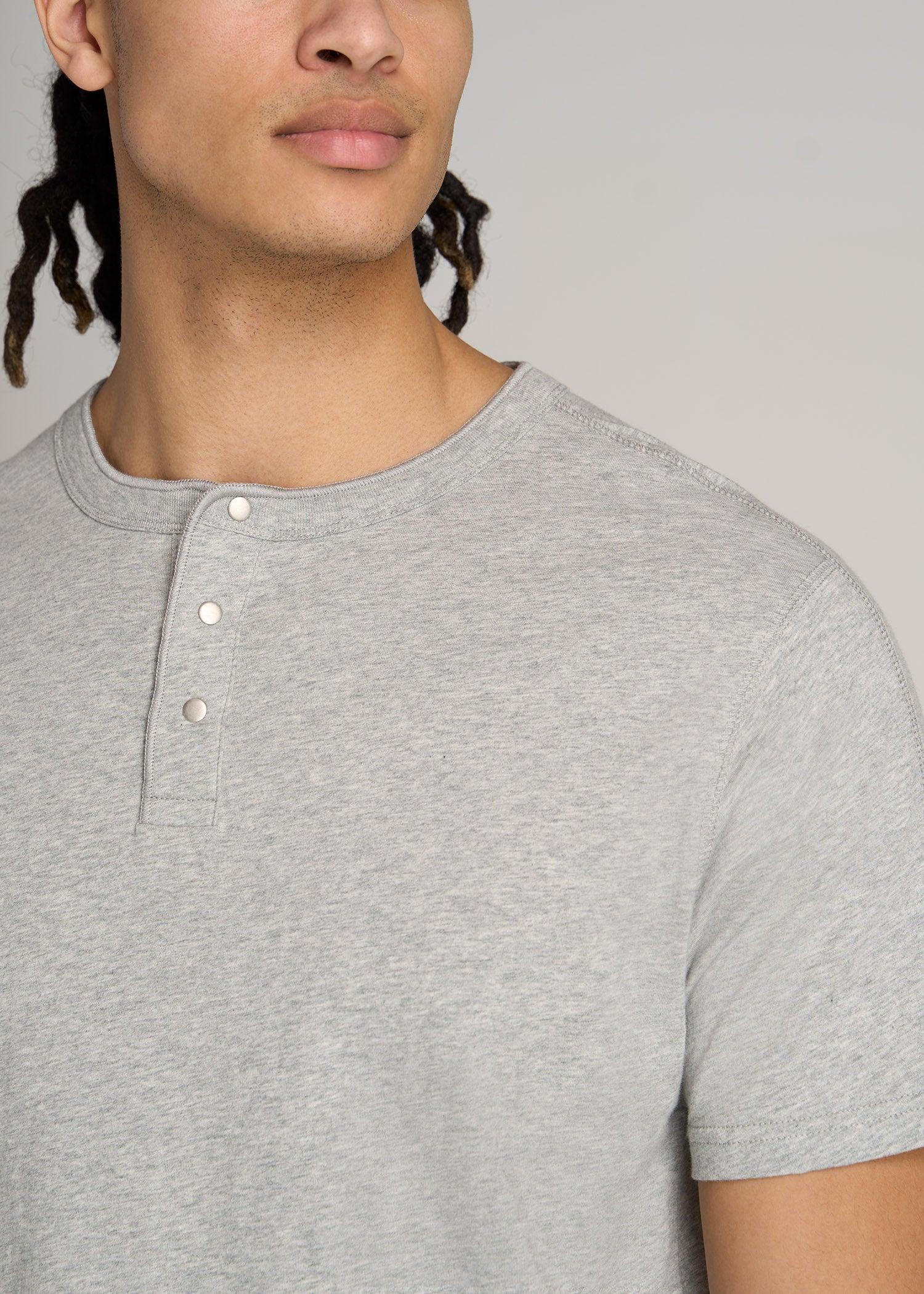 LJ&S REGULAR-FIT Jersey Henley Tee for Tall Men in Heathered Grey Male Product Image