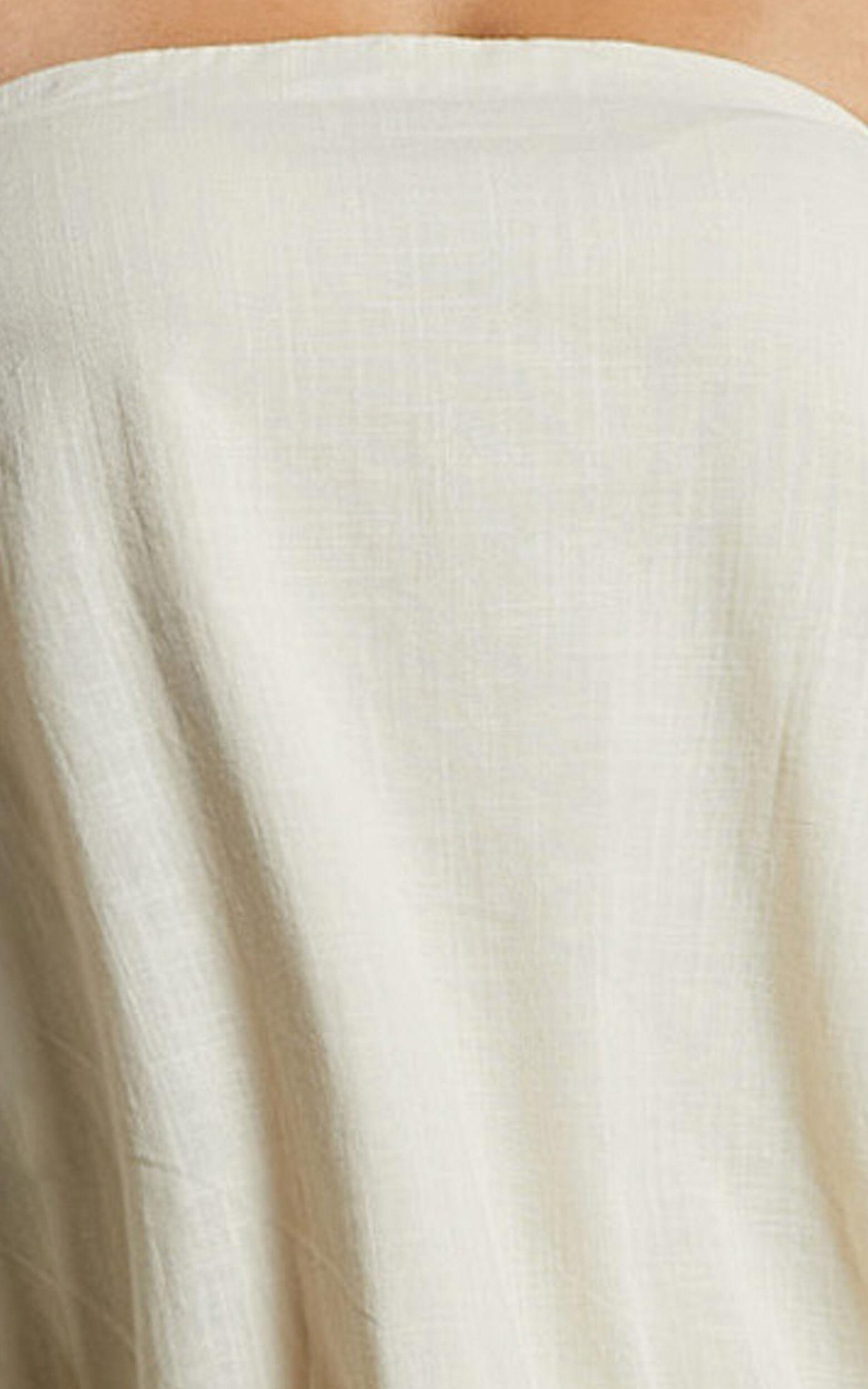 Adessa Maxi Linen Blend Dress - Strapless A Line Dress in Beige Product Image