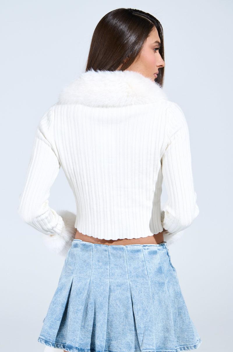 ANGEL EYES FUR TRIM CARDIGAN Product Image