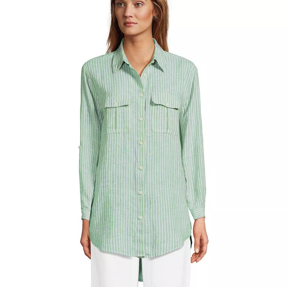 Women's Lands' End Linen Roll Sleeve Relaxed Tunic Top,  Product Image