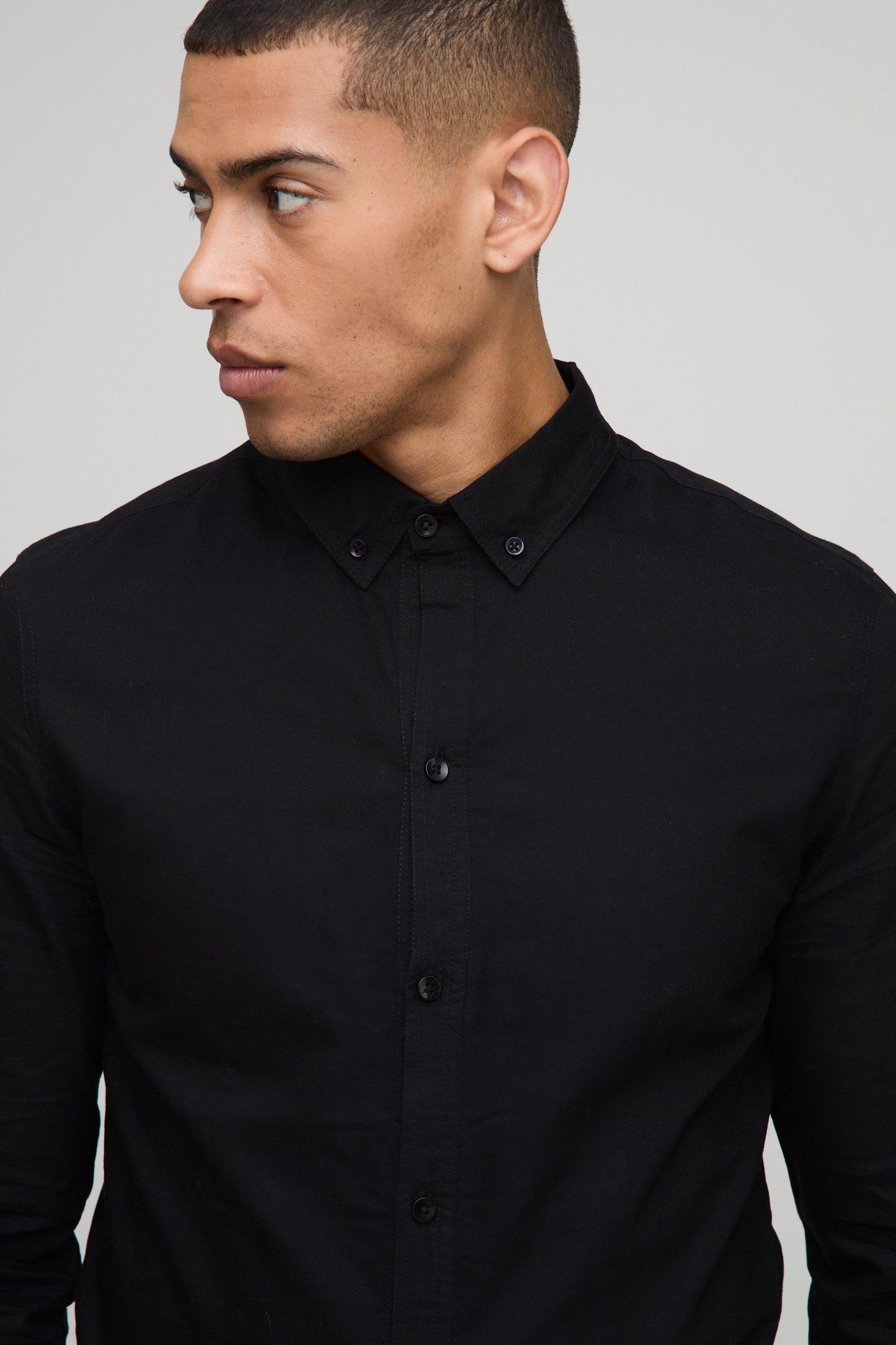 Slim Fit Button Down Collar Oxford Long Sleeve Shirt | boohooMAN USA Product Image