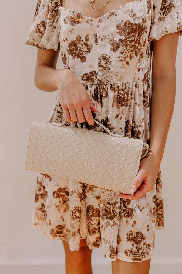 Exclusive Party Faux Leather Woven Purse in Light Oatmeal Product Image