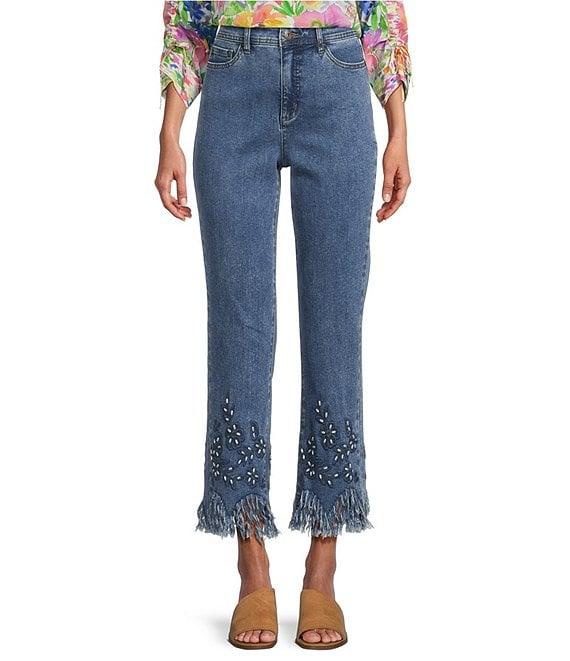John Mark Beaded Floral Straight Leg Cropped Pants Product Image