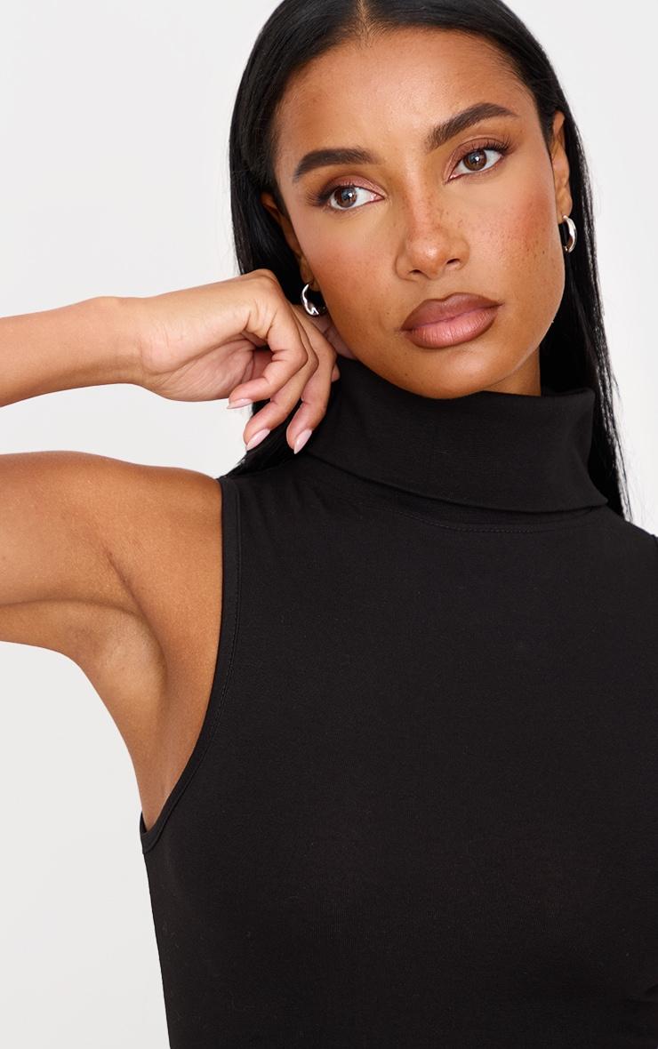 Black Cotton High Roll Neck Mini Dress Product Image