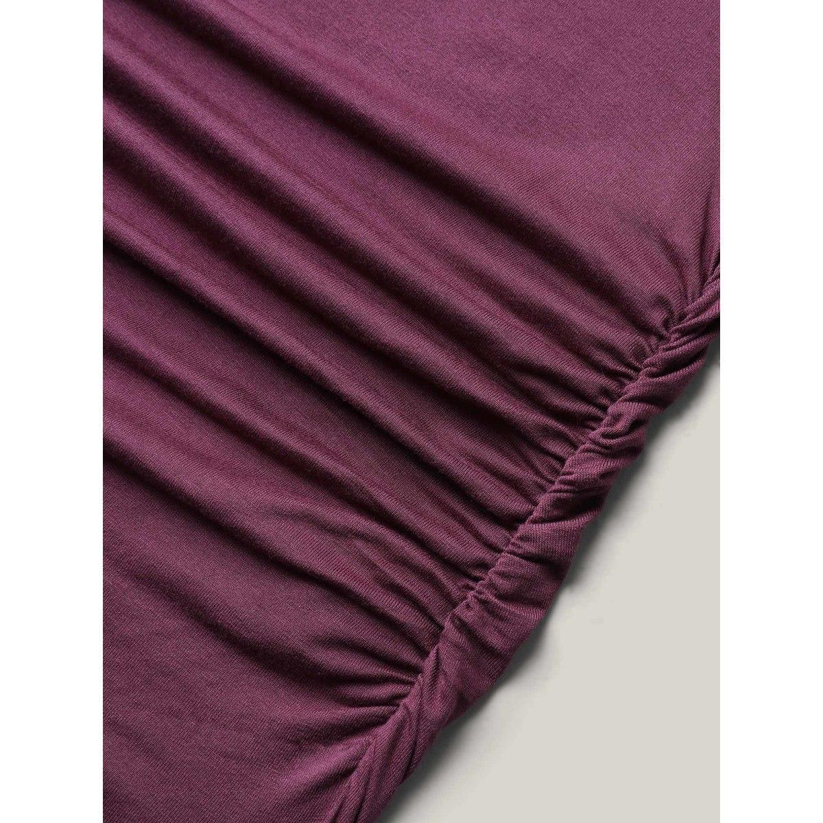 Plus Size Bow-Tie Ruched Waist Solid Tank Top Women Plum Tie knot Round Neck Everyday-Elegant Tank Tops Camis BloomChic 18-20/2X Product Image