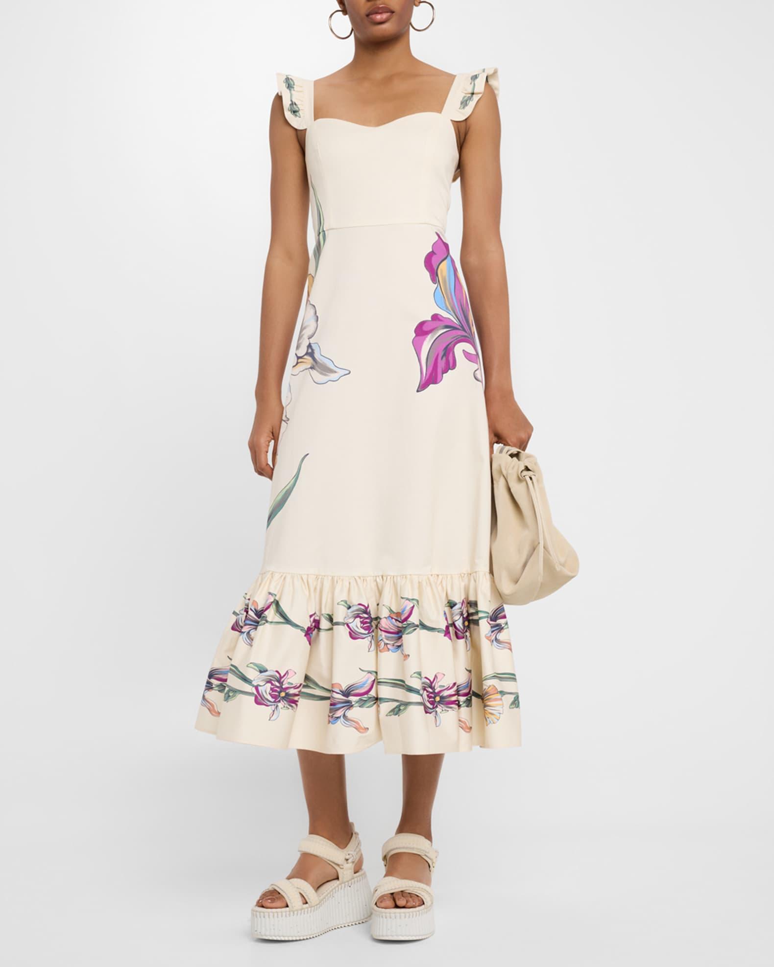 Gingerbread Floral Ruffle Sleeveless Midi Dress Product Image