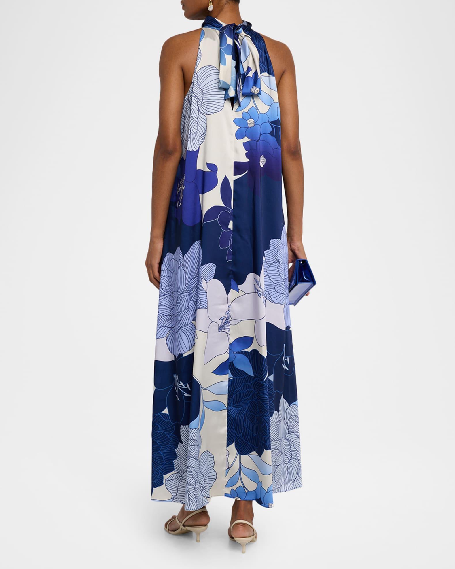 Sky Rhinestone Floral-Print Halter Maxi Dress Product Image