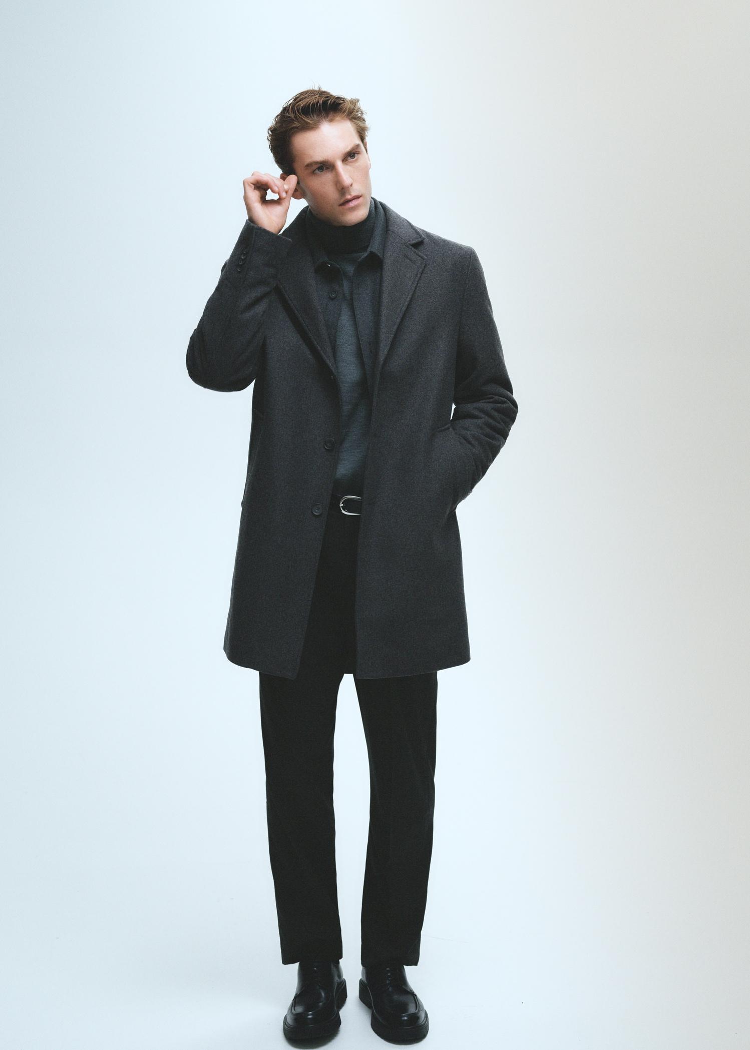 Regular fit quilted wool coat - Men | MANGO USA Product Image