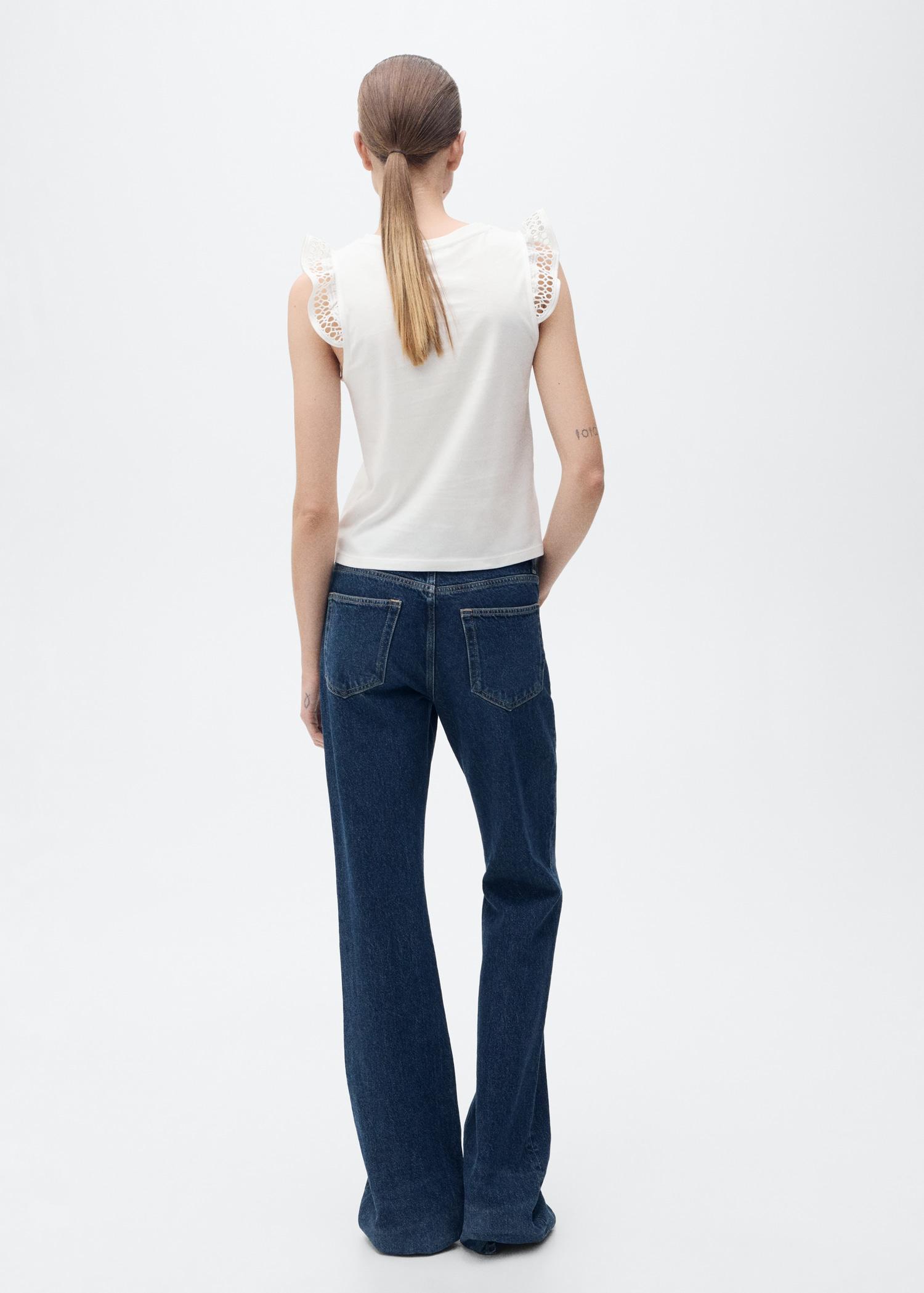 Cotton top with openwork neckline - Women | MANGO USA Product Image