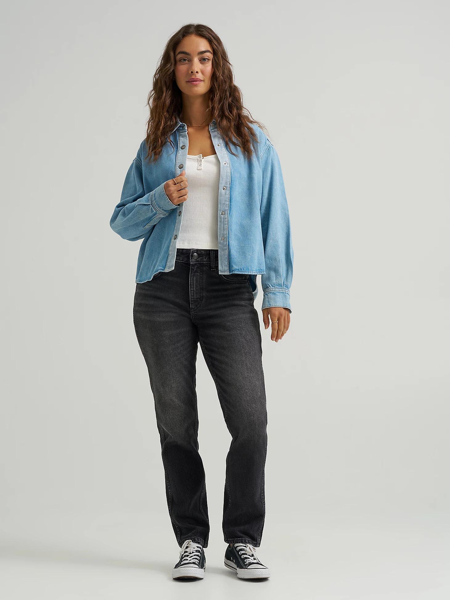 Women's Two Toned Denim Snap Front Shirt | Women's Tops & Tees | Lee® Product Image