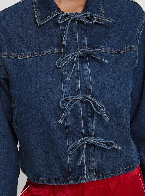 Good On You Bow Detail Jacket Blue Denim Product Image