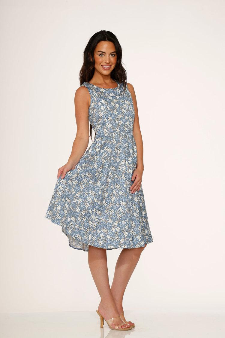 Blue Daisy Floral Swing Dress Product Image