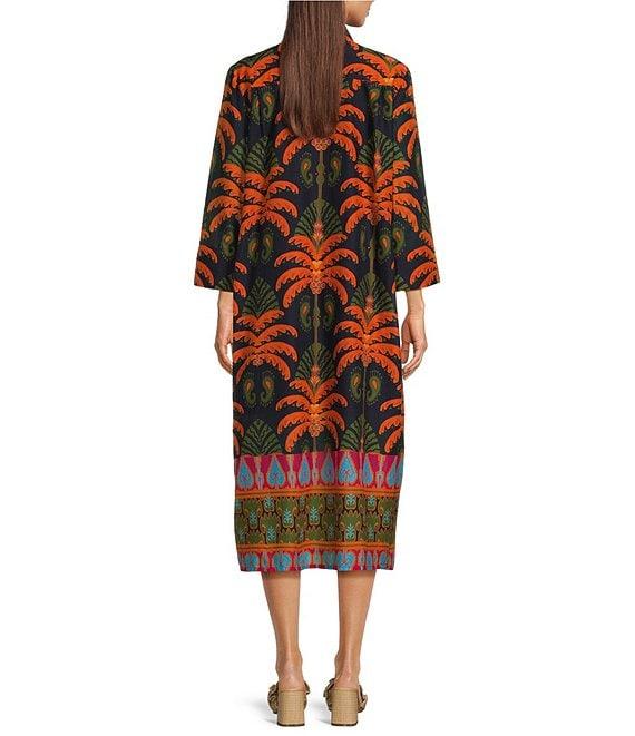 Jude Connally Kallan Cotton Voile Decorative Frond Navy Print Point Collar Shift Midi Dress Product Image