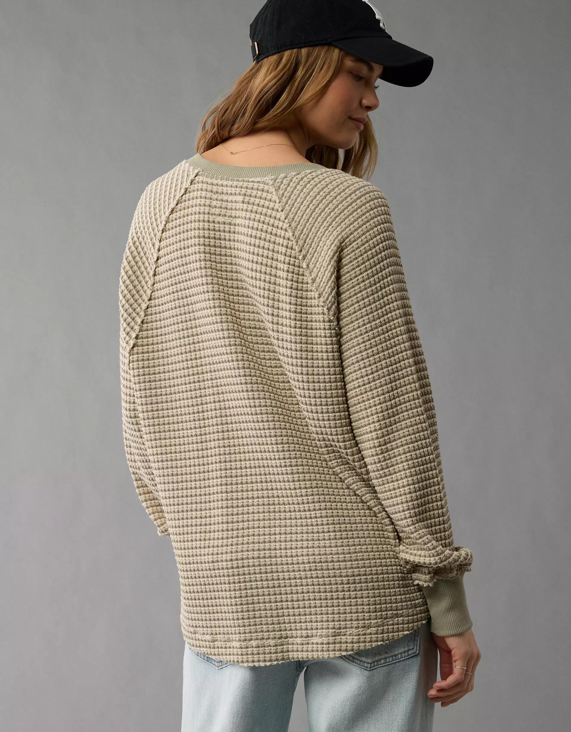 AE Big Hug Notch Neck Waffle Sweatshirt Product Image