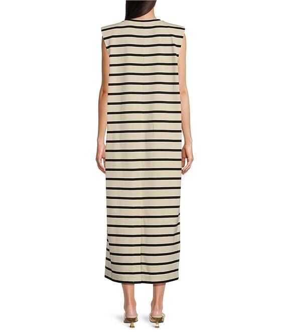 Gibson & Latimer Stripe Knit Crew Neck Sleeveless Sheath Midi Dress Product Image