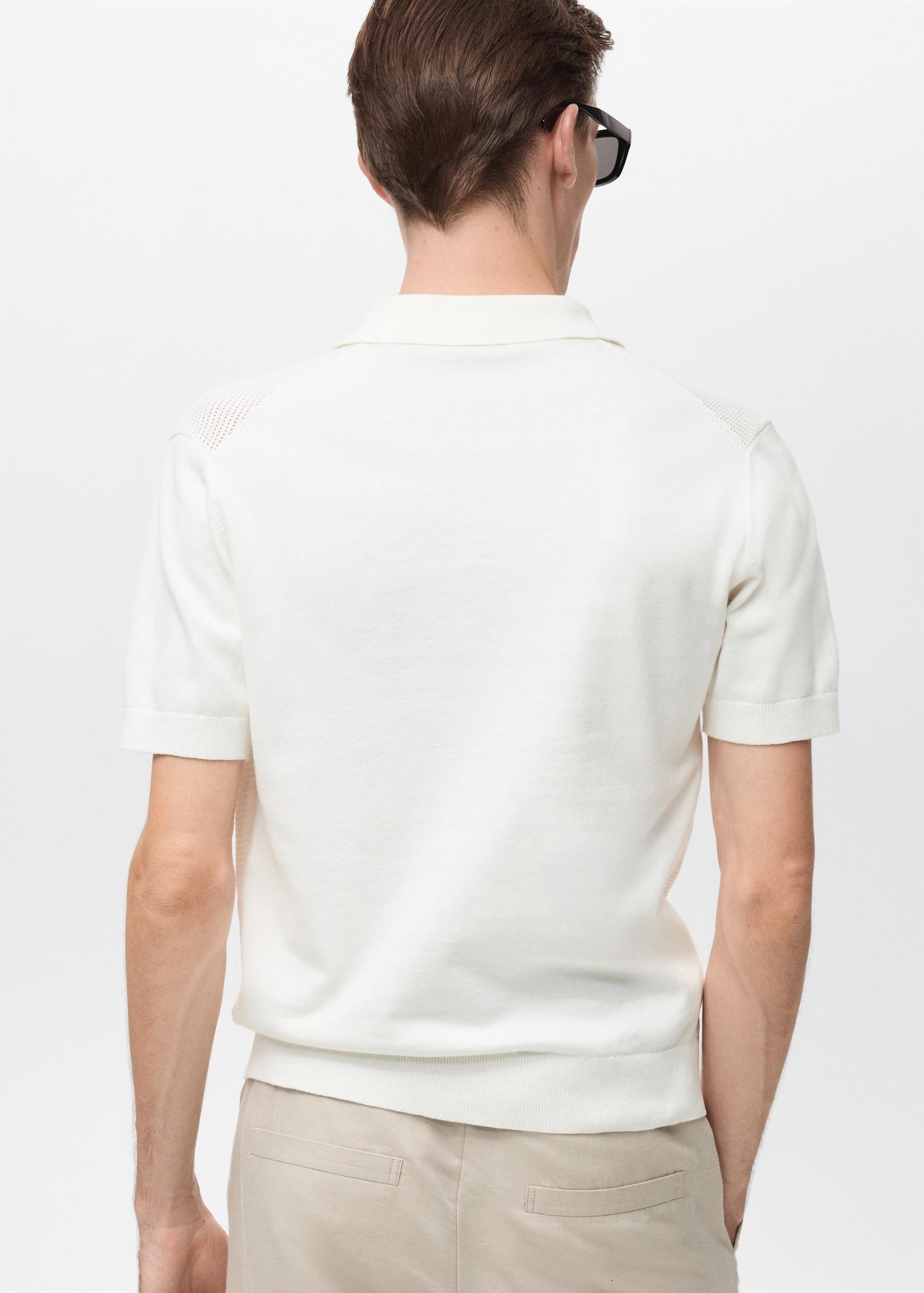 Openwork knitted polo shirt with zipper - Men | MANGO USA Product Image