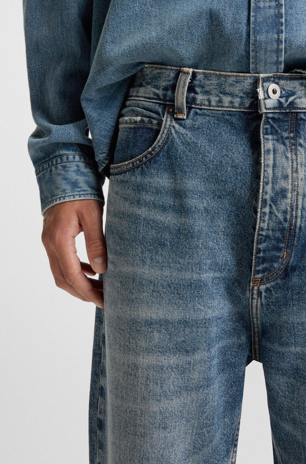 Baggy-fit jeans in blue distressed denim Product Image