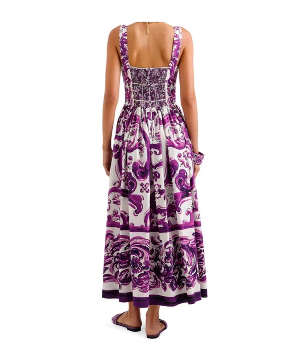 DOLCE & GABBANA Long Poplin Dress With Majolica Print In Purple Product Image