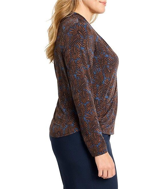 NIC + ZOE Plus Feather Fern V-Neck Long Sleeve Faux Top Product Image