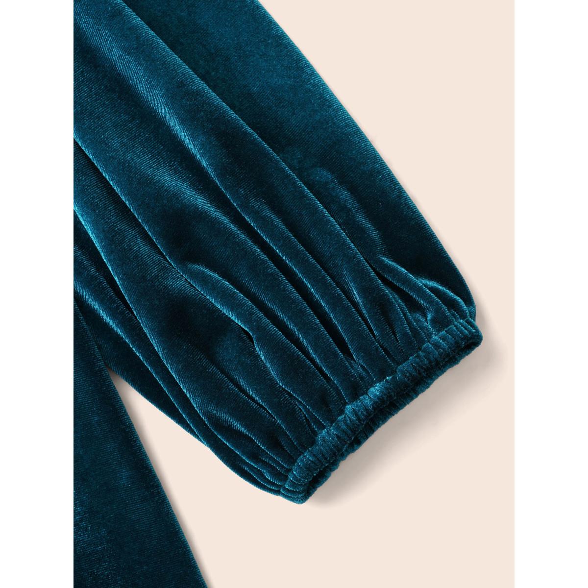 Plus Size Aegean V Neck Velvet Lantern Sleeve Blouse Women Elegant Long Sleeve V-neck Everyday Blouses BloomChic 14-16/1X Product Image