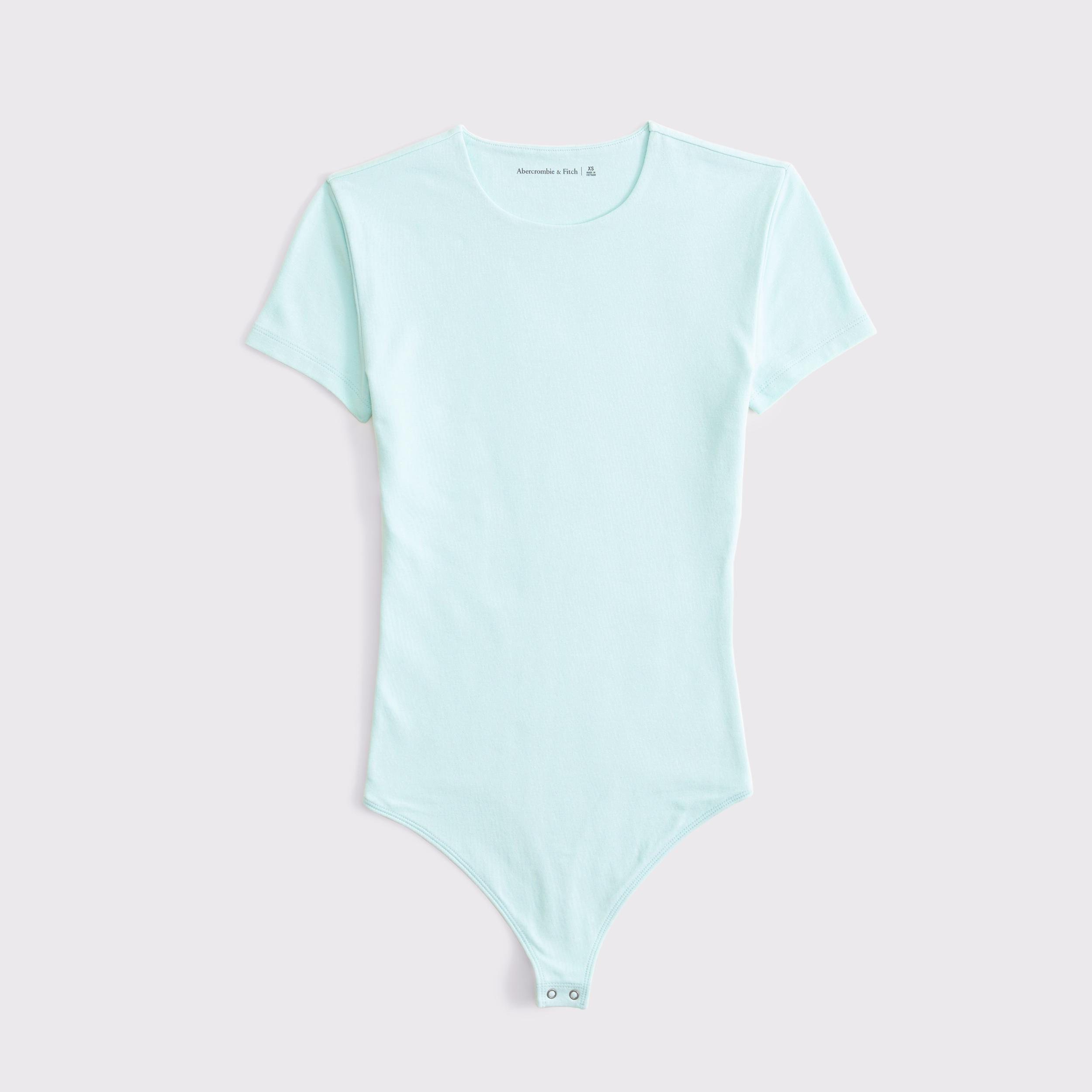 Short-Sleeve Cotton-Blend Seamless Fabric Crew Bodysuit Product Image