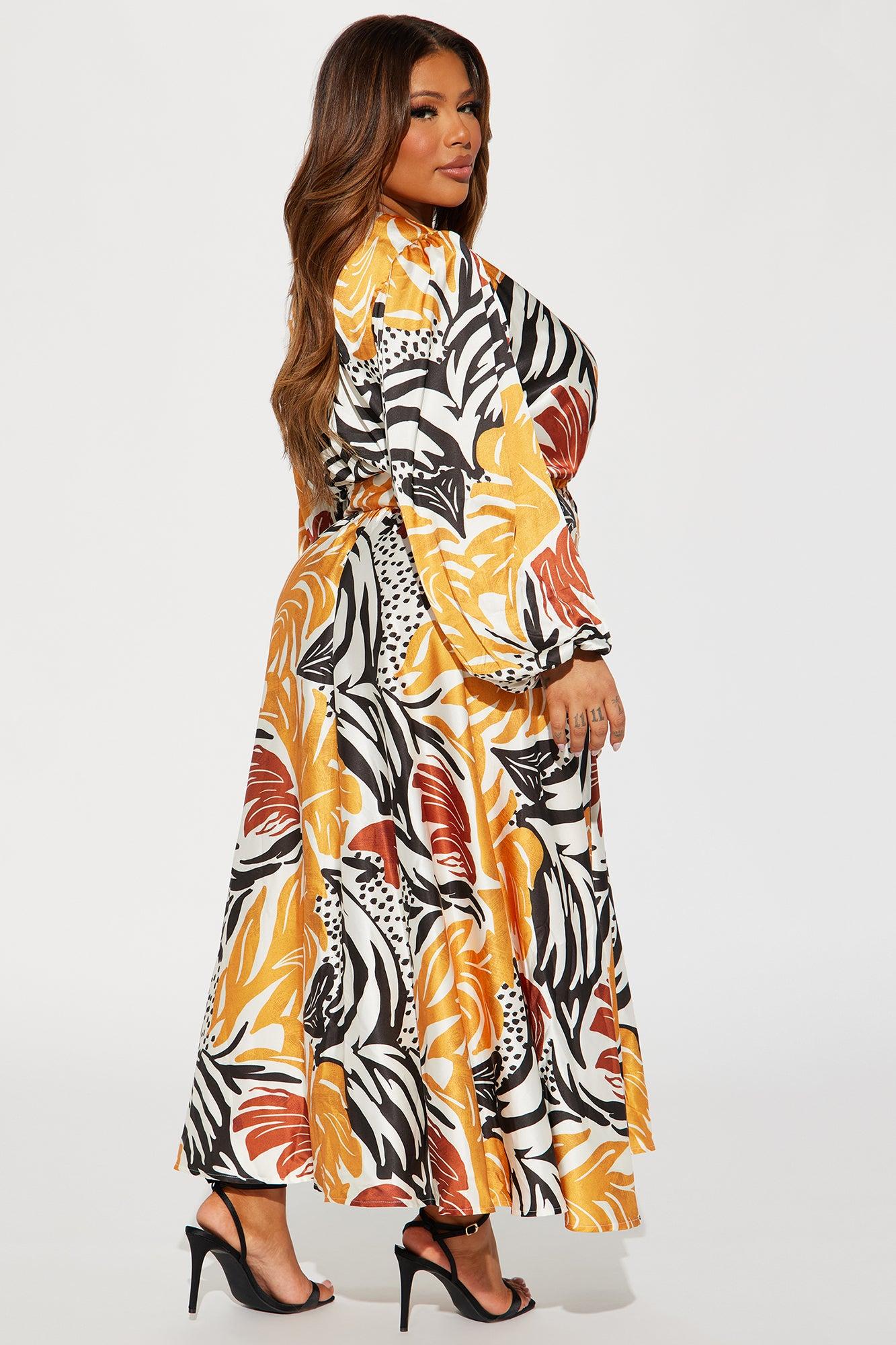 Tahiti Sunset Satin Maxi Dress - Mustard/combo Product Image