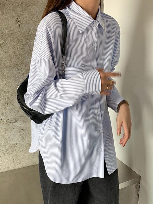 Versatile Striped Long Sleeve Blouse Product Image